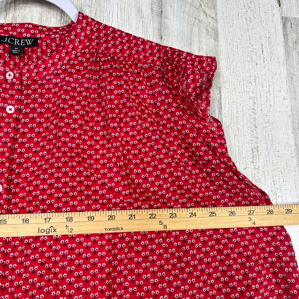 J.Crew Womens 3X Red Floral Button Front Flutter Sleeve Cotton Voile Blouse Top - Picture 6 of 7